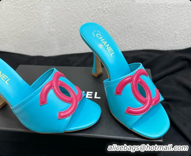 Good Product Chanel Lambskin Mules Sandals with 9cm Heel CH072790 Blue 2026