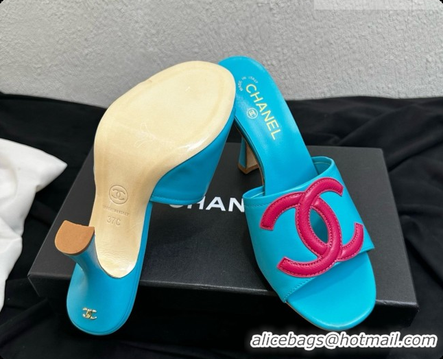 Good Product Chanel Lambskin Mules Sandals with 9cm Heel CH072790 Blue 2026