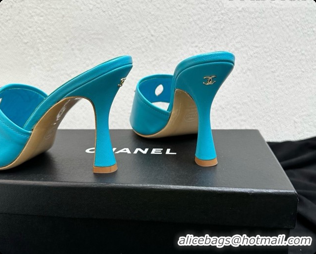 Good Product Chanel Lambskin Mules Sandals with 9cm Heel CH072790 Blue 2026