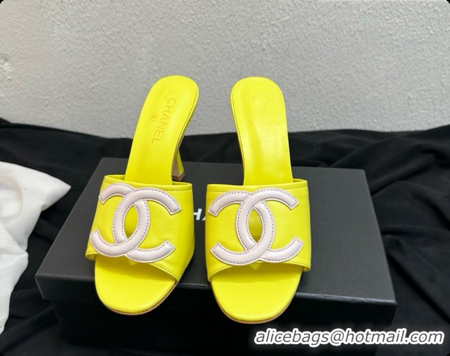 Most Popular Chanel Lambskin Mules Sandals with 9cm Heel CH072790 Yellow 2026