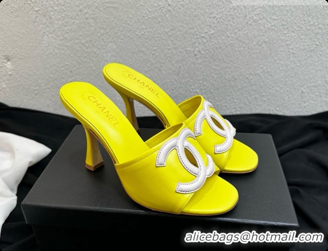 Most Popular Chanel Lambskin Mules Sandals with 9cm Heel CH072790 Yellow 2026