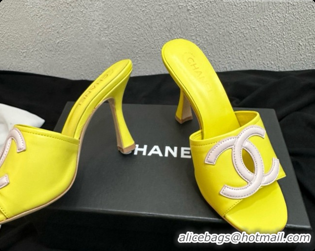 Most Popular Chanel Lambskin Mules Sandals with 9cm Heel CH072790 Yellow 2026