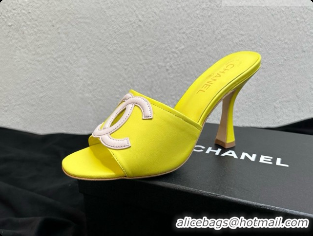 Most Popular Chanel Lambskin Mules Sandals with 9cm Heel CH072790 Yellow 2026