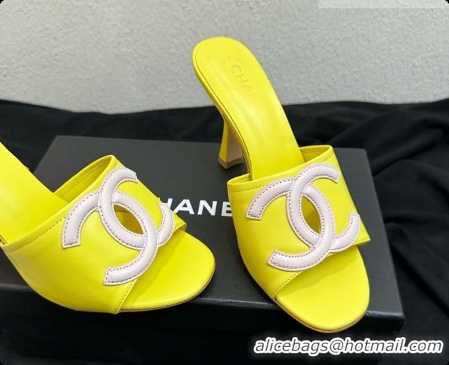 Most Popular Chanel Lambskin Mules Sandals with 9cm Heel CH072790 Yellow 2026