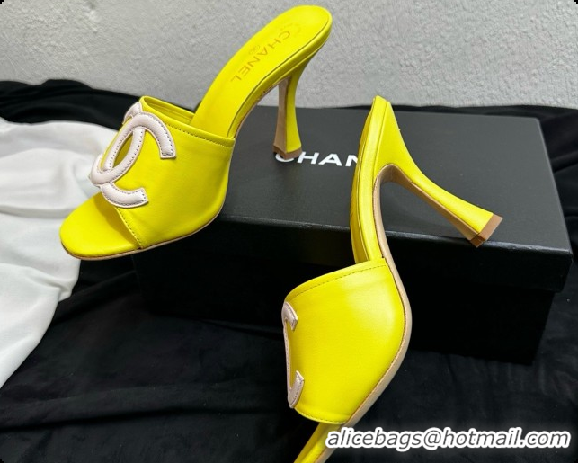 Most Popular Chanel Lambskin Mules Sandals with 9cm Heel CH072790 Yellow 2026