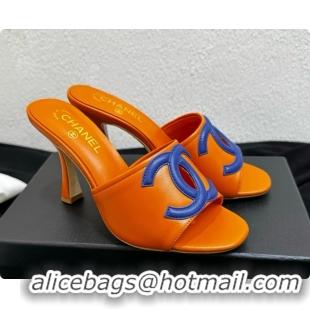Sumptuous Chanel Lambskin Mules Sandals with 9cm Heel CH072793 Orange 2026
