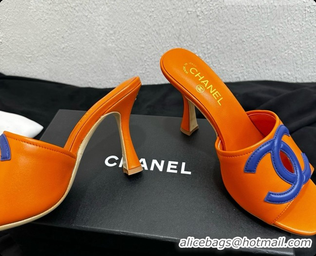 Sumptuous Chanel Lambskin Mules Sandals with 9cm Heel CH072793 Orange 2026