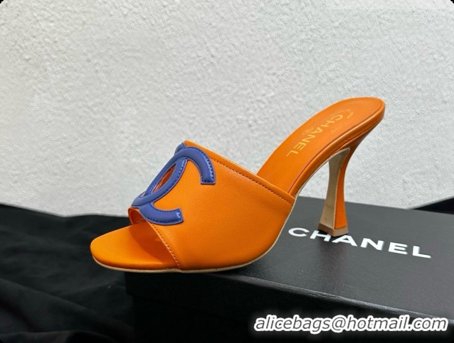 Sumptuous Chanel Lambskin Mules Sandals with 9cm Heel CH072793 Orange 2026
