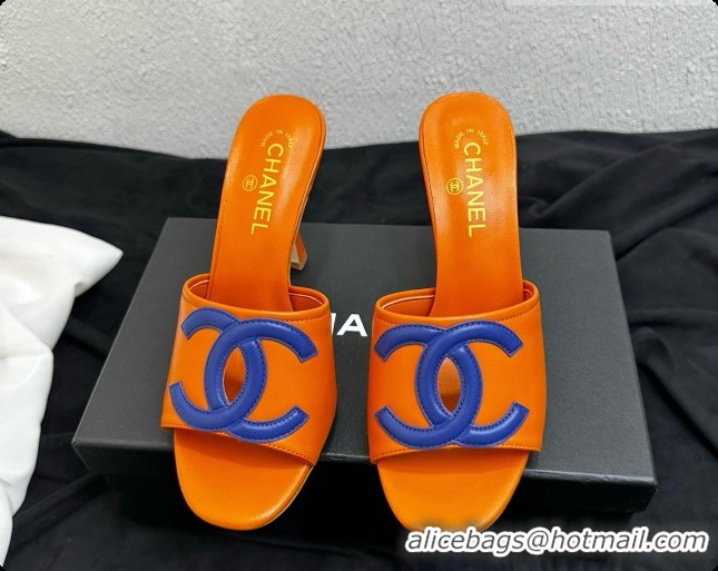 Sumptuous Chanel Lambskin Mules Sandals with 9cm Heel CH072793 Orange 2026