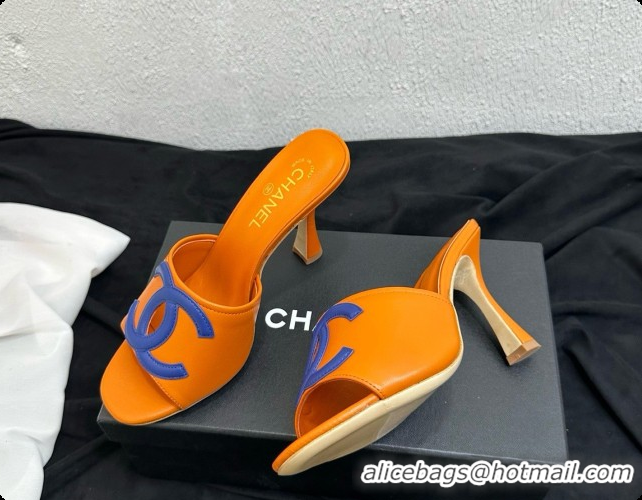 Sumptuous Chanel Lambskin Mules Sandals with 9cm Heel CH072793 Orange 2026
