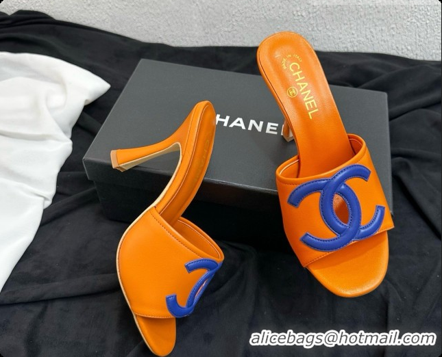 Sumptuous Chanel Lambskin Mules Sandals with 9cm Heel CH072793 Orange 2026