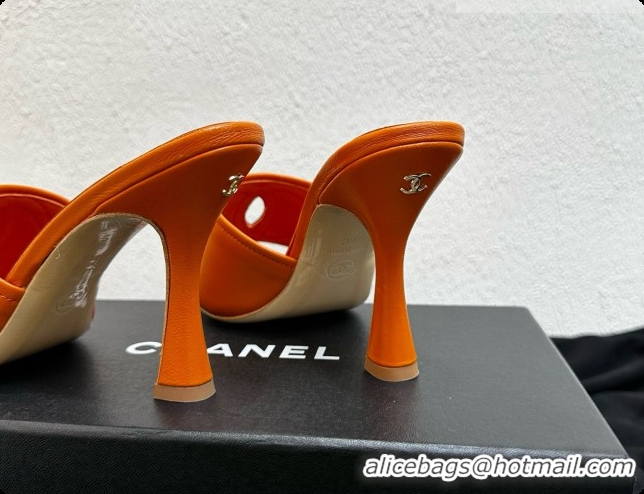 Sumptuous Chanel Lambskin Mules Sandals with 9cm Heel CH072793 Orange 2026
