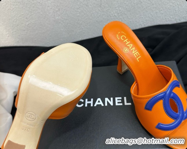 Sumptuous Chanel Lambskin Mules Sandals with 9cm Heel CH072793 Orange 2026