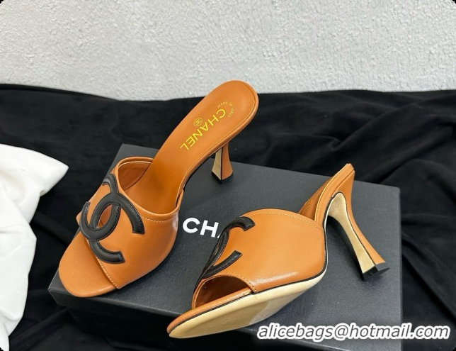 Top Grade Chanel Lambskin Mules Sandals with 9cm Heel CH072793 Brown 2026