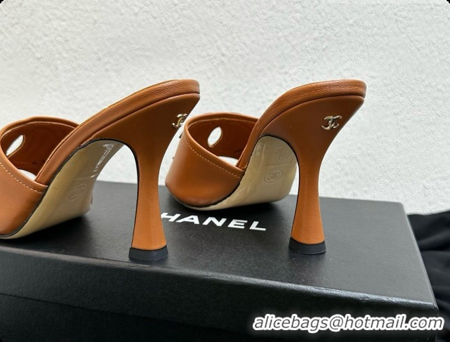 Top Grade Chanel Lambskin Mules Sandals with 9cm Heel CH072793 Brown 2026