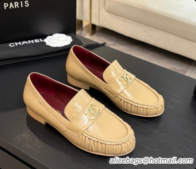 Best Product Chanel Shiny Lambskin Mocassins Loafers G47396 Beige 2026