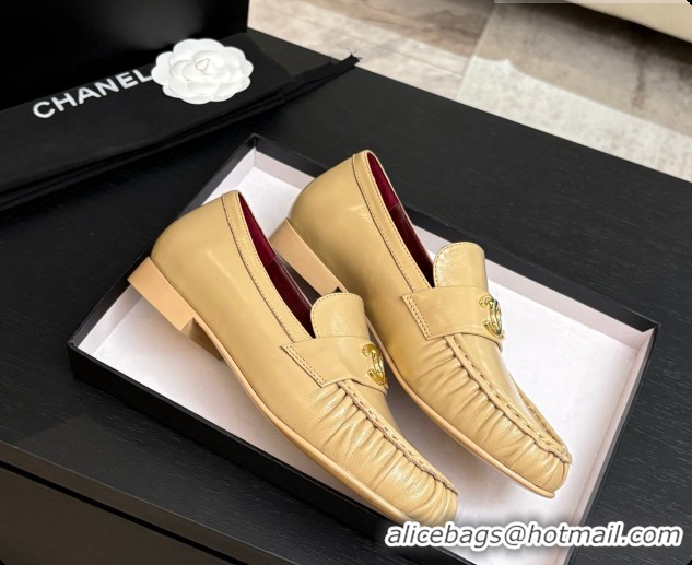 Best Product Chanel Shiny Lambskin Mocassins Loafers G47396 Beige 2026