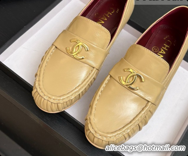 Best Product Chanel Shiny Lambskin Mocassins Loafers G47396 Beige 2026