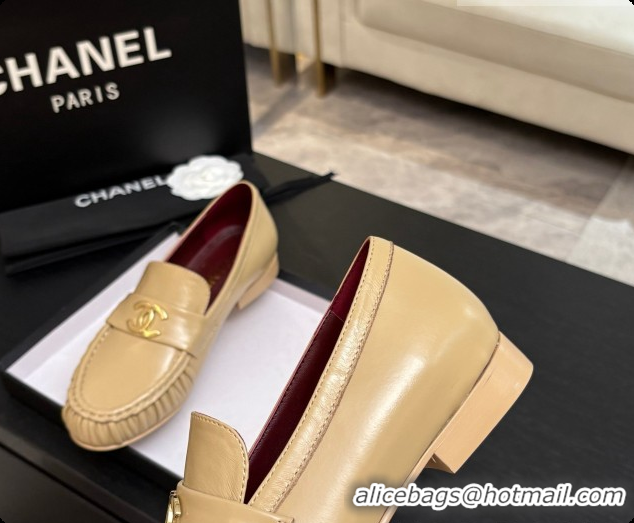 Best Product Chanel Shiny Lambskin Mocassins Loafers G47396 Beige 2026