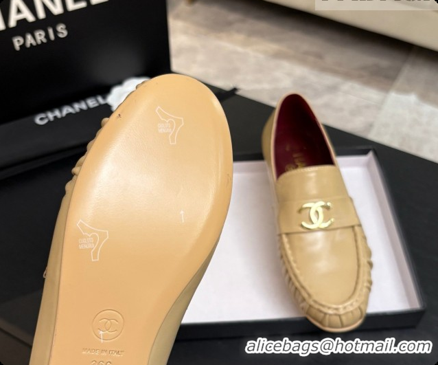 Best Product Chanel Shiny Lambskin Mocassins Loafers G47396 Beige 2026