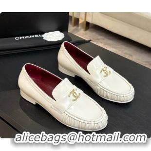 Perfect Chanel Shiny Lambskin Mocassins Loafers G47396 White 2026