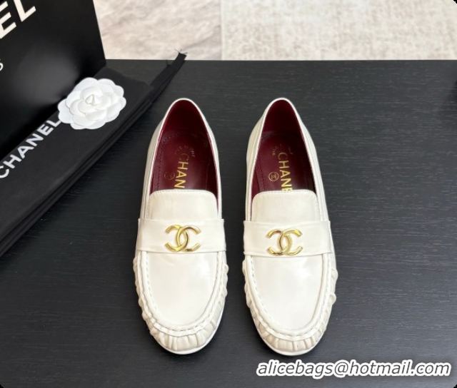 Perfect Chanel Shiny Lambskin Mocassins Loafers G47396 White 2026