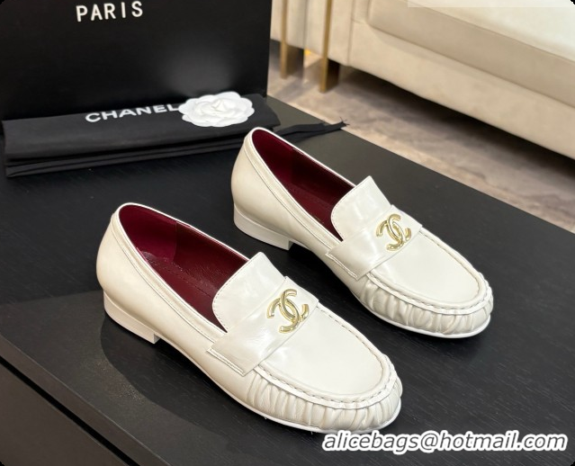 Perfect Chanel Shiny Lambskin Mocassins Loafers G47396 White 2026