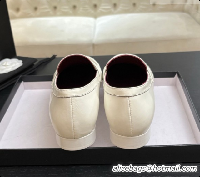 Perfect Chanel Shiny Lambskin Mocassins Loafers G47396 White 2026