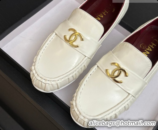 Perfect Chanel Shiny Lambskin Mocassins Loafers G47396 White 2026