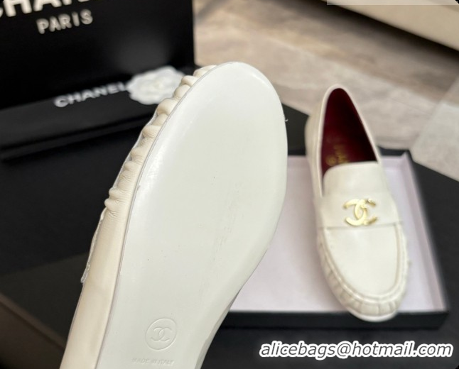 Perfect Chanel Shiny Lambskin Mocassins Loafers G47396 White 2026