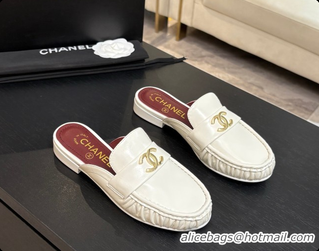 Hot Style Chanel Shiny Lambskin Mules CH072797 White 2026