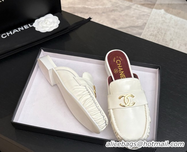 Hot Style Chanel Shiny Lambskin Mules CH072797 White 2026