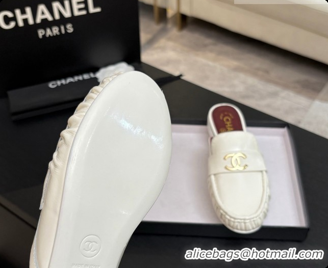 Hot Style Chanel Shiny Lambskin Mules CH072797 White 2026