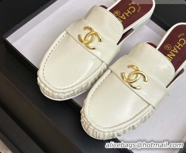 Hot Style Chanel Shiny Lambskin Mules CH072797 White 2026