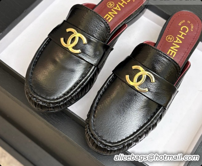 Good Quality Chanel Shiny Lambskin Mules CH072797 Black 2026