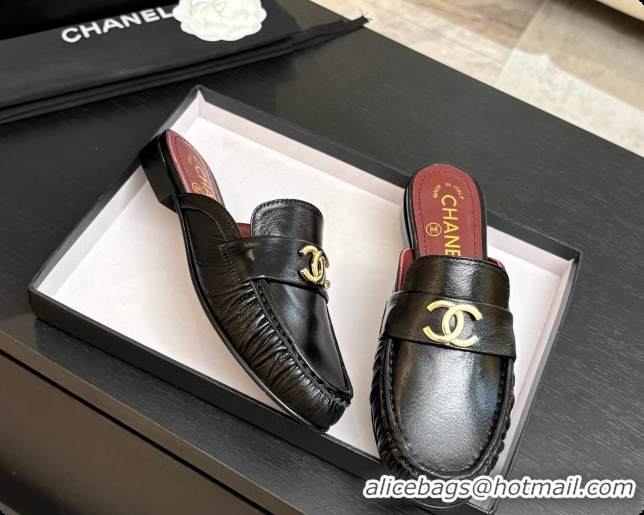 Good Quality Chanel Shiny Lambskin Mules CH072797 Black 2026