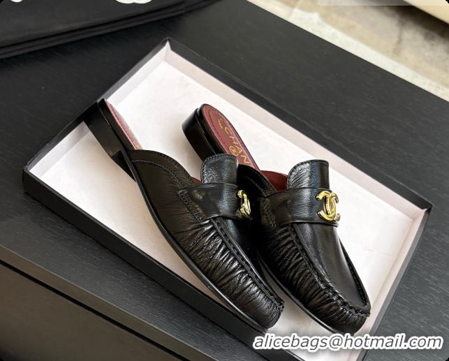 Good Quality Chanel Shiny Lambskin Mules CH072797 Black 2026