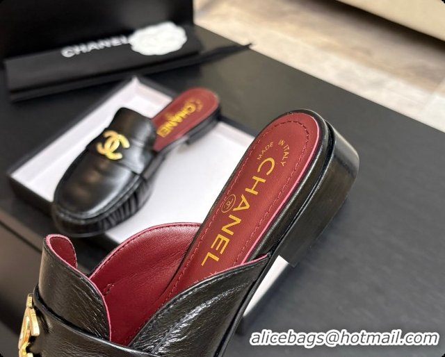 Good Quality Chanel Shiny Lambskin Mules CH072797 Black 2026
