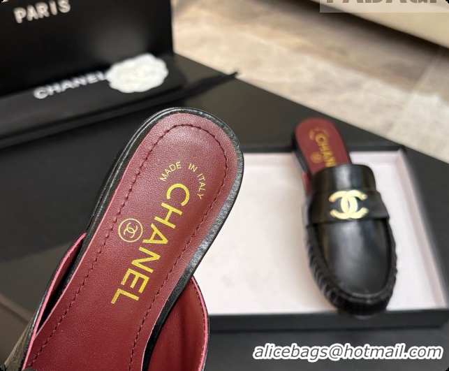 Good Quality Chanel Shiny Lambskin Mules CH072797 Black 2026