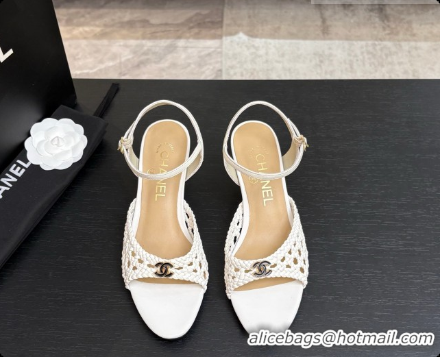 Good Quality Chanel Weave Leather Sandals CH0727103 White 2026