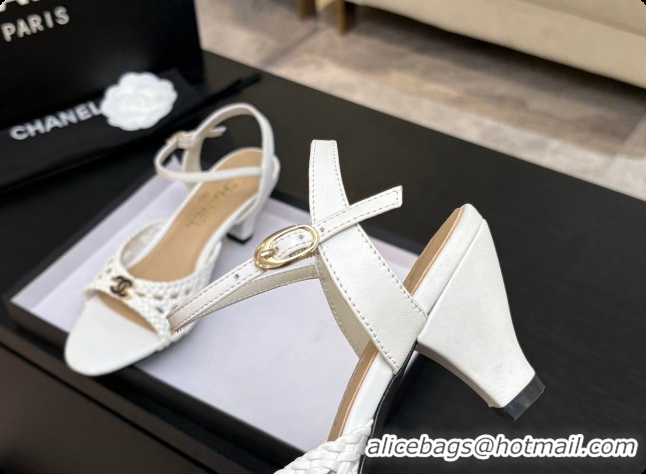 Good Quality Chanel Weave Leather Sandals CH0727103 White 2026
