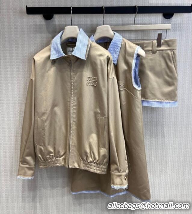 Inexpensive Miu Miu Cotton Mini Skirt MM032319 Khaki/Blue 2026