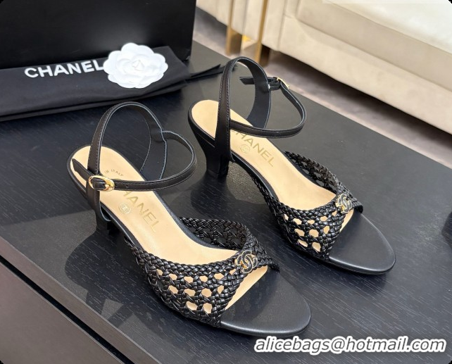 Luxury Chanel Weave Leather Sandals CH0727103 Black 2026