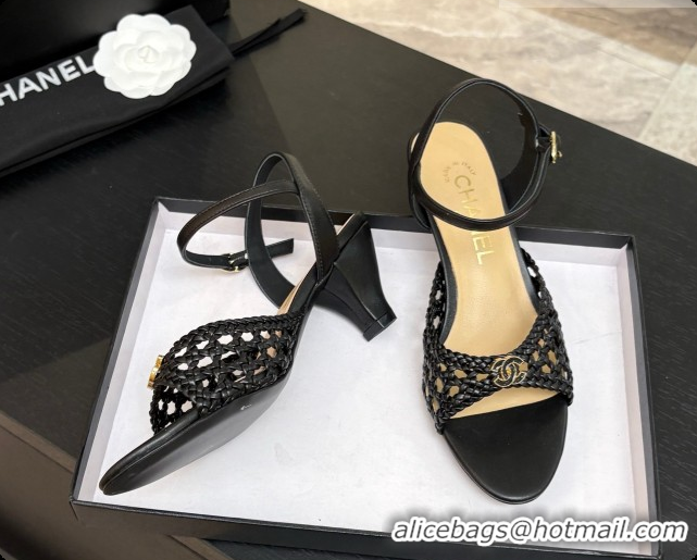 Luxury Chanel Weave Leather Sandals CH0727103 Black 2026