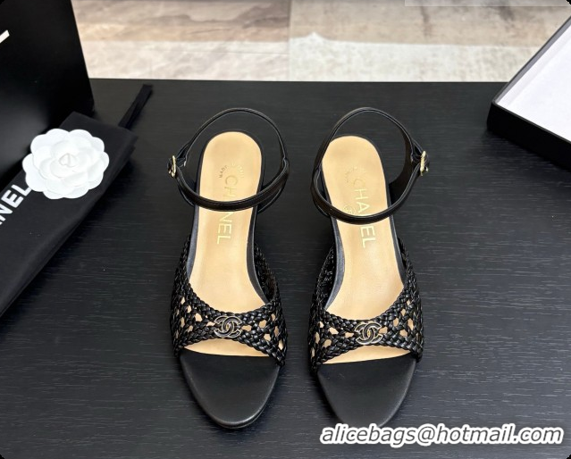 Luxury Chanel Weave Leather Sandals CH0727103 Black 2026