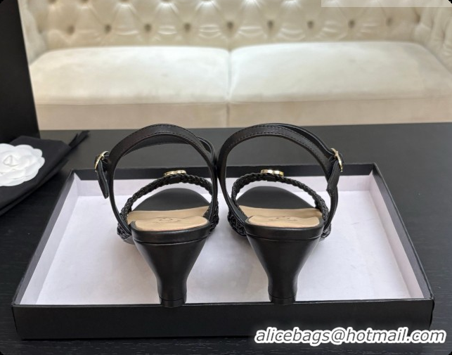 Luxury Chanel Weave Leather Sandals CH0727103 Black 2026