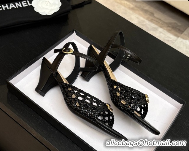 Luxury Chanel Weave Leather Sandals CH0727103 Black 2026