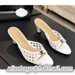 Duplicate Chanel Weave Leather Mules CH0727105 White 2026