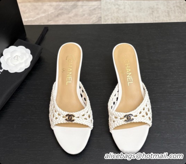 Duplicate Chanel Weave Leather Mules CH0727105 White 2026