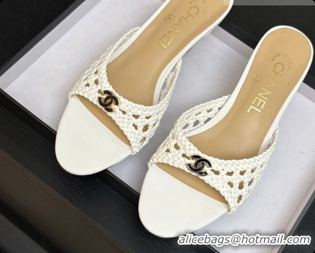 Duplicate Chanel Weave Leather Mules CH0727105 White 2026